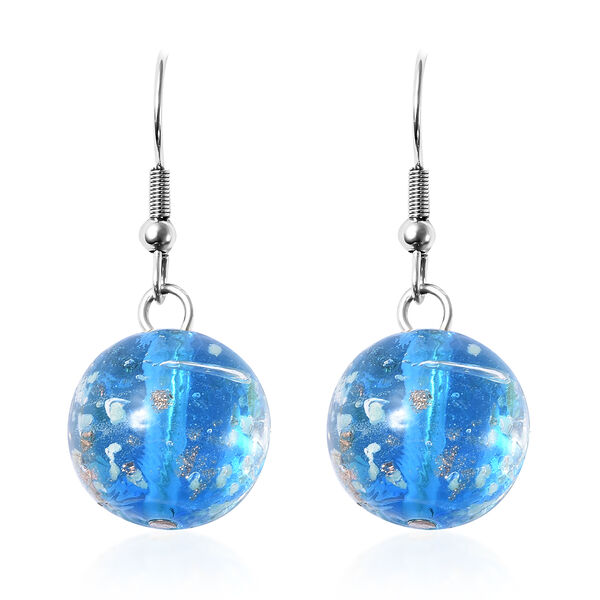 Murano-Stil Glas-Ohrringe und Kette, reiner Edelstahl, blau image number 5