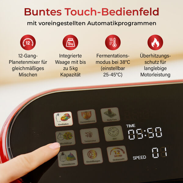 HOMESMART K&uuml;chenmaschine mit 5L Edelstahlsch&uuml;ssel und Zubeh&ouml;r, 34,7&times;22,6&times;33,8 cm, Rot image number 4