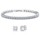 2er Set - Weißer Zirkonia Armband und ohrstecker (Rund) Messing rhodiniert