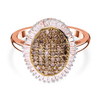 Nat&uuml;rlicher Champagner Diamant P3 Ring, 925 Silber Ros&eacute;gold Vermeil, (Gr&ouml;&szlig;e 21.00) ca. 1.00 ct