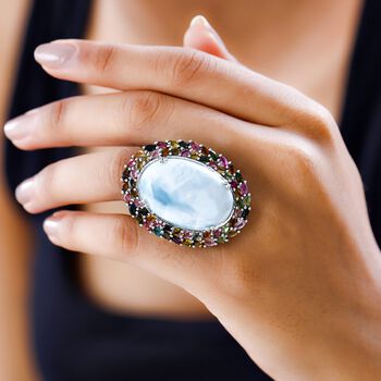 Larimar und mehrfarbiger Turmalin-Halo-Ring - 47,84 ct.