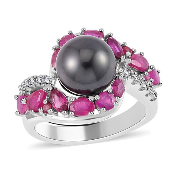 Tahiti Perle, Afrikanischer Rubin (Fissure gefüllt) Ring, 925 Silber rhodiniert, (Größe 20.00) image number 4