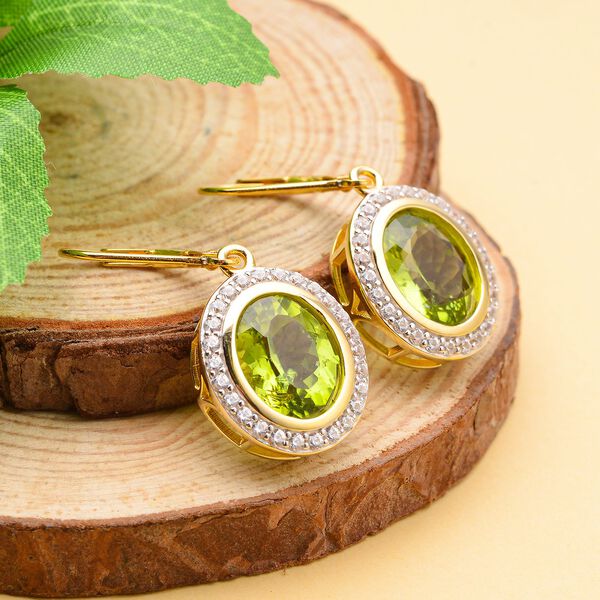 Nat&uuml;rliche Peridot und Zirkon-Halo-Ohrh&auml;nger, 925 Silber Gelbgold Vermeil, 8,48 ct. image number 2