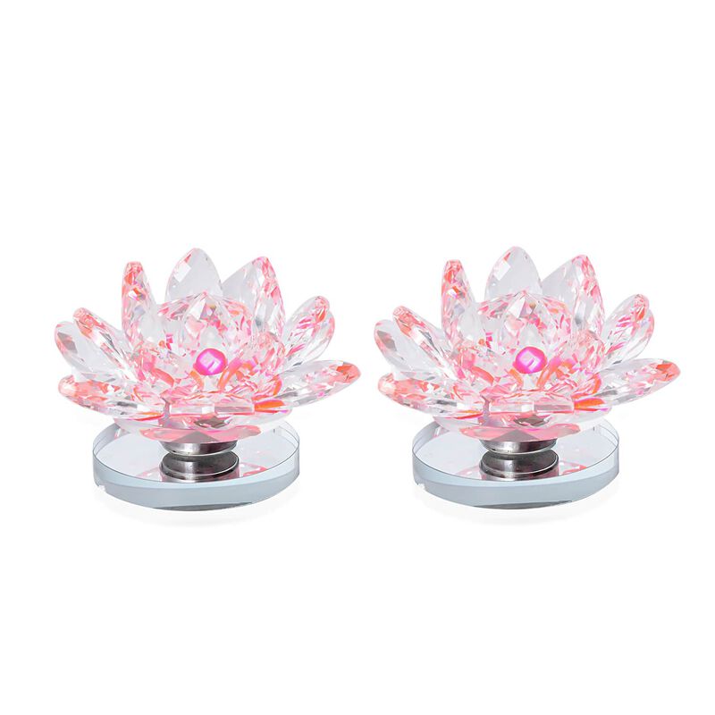2er-Set Kristallklare Lotusblume mit Drehsockel und Geschenkbox, Rosa image number 0
