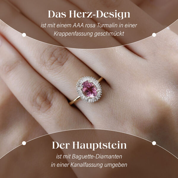 AAA rosa Calabar Turmalin und Diamant Ring in 585 Gelbgold - 1,39 ct. image number 3