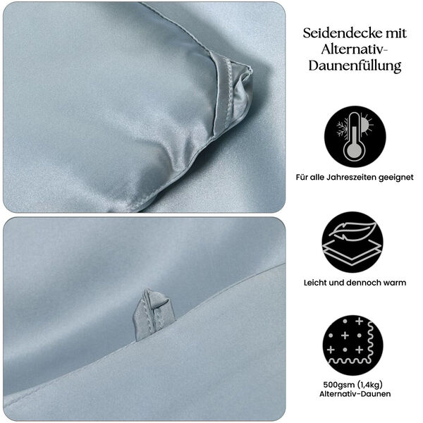 Serenity Night Seidendecke aus 100% Maulbeerseide mit 500gsm Kunstdaunenf&uuml;llung, 135x200cm, T&uuml;rkis image number 3