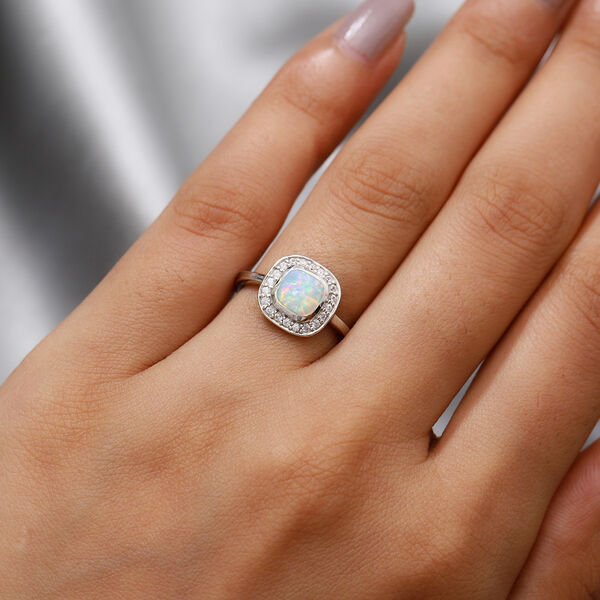 Natürlicher Äthiopischer Opal und Zirkon Halo Ring 925 Silber Platin-Überzug image number 3