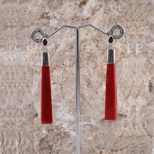 Rote Koralle, Roter Granat Ohrringe 925 Silber ca. 12,60 ct. image number 1