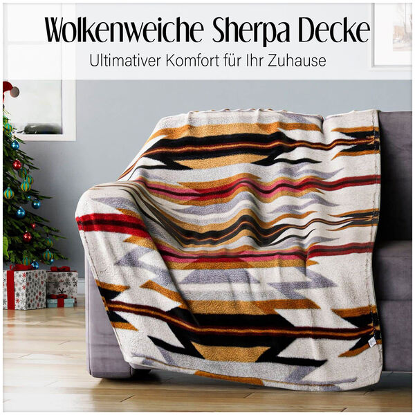 Wolkenweiche Sherpa-Decke mit Santa Fe-Muster, Beige und braun image number 6