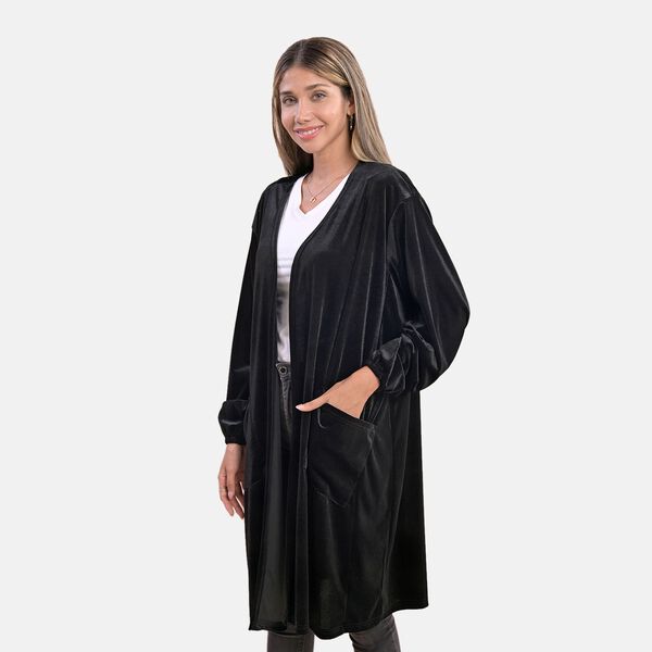 Lange Strickjacke aus Samt, Schwarz image number 6