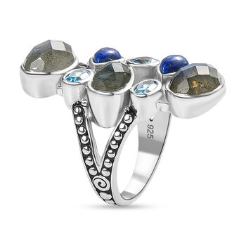 Sajen Silber - Labradorit, Blauer Quarz, Lapislazuli Ring 925 Silber rhodiniert (Gr&ouml;&szlig;e 20.00) ca. 8.59 ct