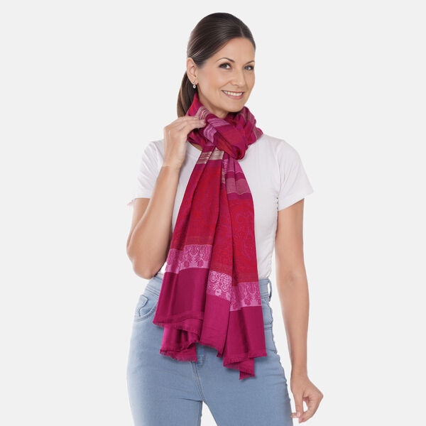 Jacquard gewebter Schal, Streifenmuster, Rot und Rosa image number 2