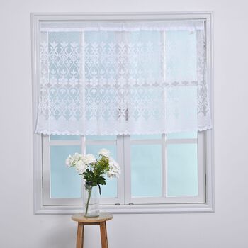 Gardinen mit verstellbarer Metallstange, gestrickter Stoff, 145x90cm, gewebt, Blumen