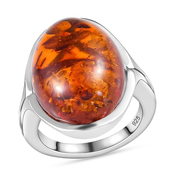 Natürlicher baltischer Bernstein Ring, 925 Silber rhodiniert, (Größe 17.00) image number 4