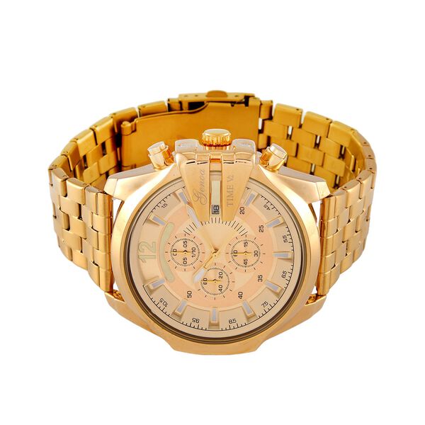 GENOA Japanisches Uhrwerk - Exklusive Uhr mit Pfirsich-Zifferblatt, vergoldetem Edelstahlband und Dornschließe - Pfirsich image number 5