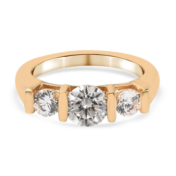 LUSTRO STELLA Hergestellt mit ZIRKONIA 3 Stein Ring 925 Silber 585 Vergoldet (Größe 16.00) image number 6