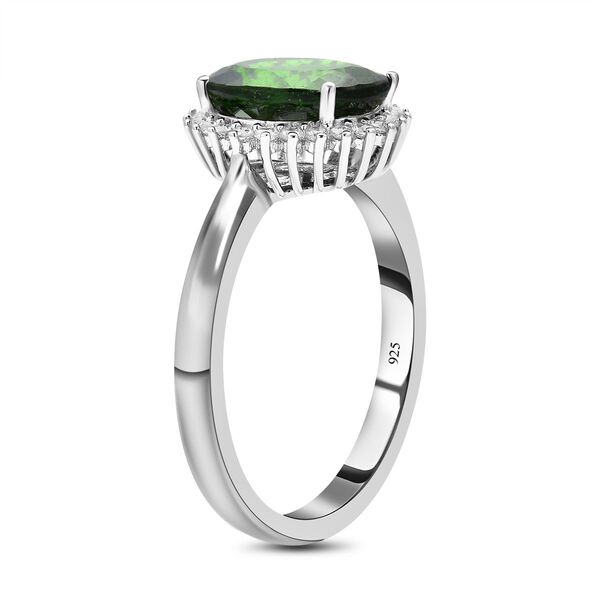 Nat&uuml;rlicher Chromdiopsid und wei&szlig;er Zirkon-Ring, 925 Silber rhodiniert  ca. 3,05 ct image number 6