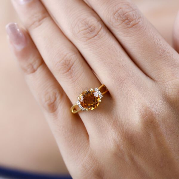Serra Gaucha Citrin, Weißer Zirkon Ring, 925 Silber Gelbgold Vermeil, (Größe 20.00) ca. 2.80 ct image number 3