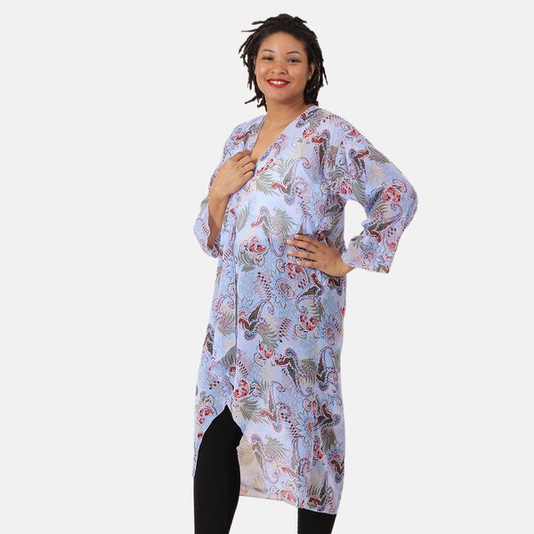 Gemusterter Chiffon Cardigan, Einheitsgröße Himmelblau image number 3