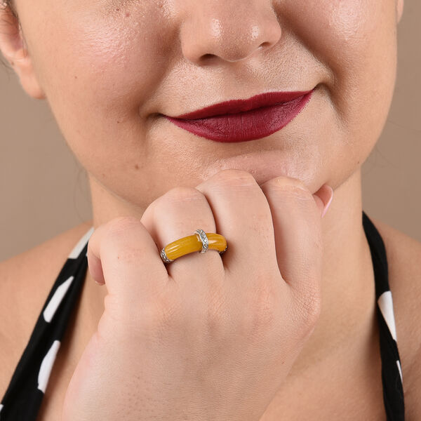 Gelbe Jade und Zirkon Ring 925 Silber Rhodium-&Uuml;berzug image number 3