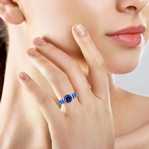 Tansanit Zirkonia und simulierter blauer Opal-Ring image number 2