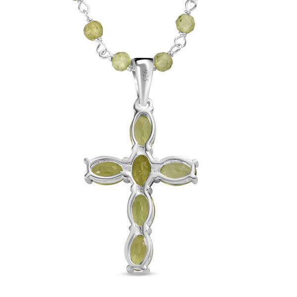 Nat&uuml;rliche Peridot-Kreuz-Anh&auml;nger-Halskette in Silber, 16,22 ct. image number 6