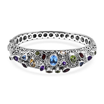 D'Joy Royal Bali Mehrfarbiger Schweizer Blautopas, Peridot Armreif ca. 19 cm 925 Silber ca. 6.99 ct