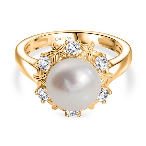 Süßwasser Perle, Weißer Zirkon Ring Messing (Größe 17.00) image number 0