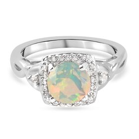 Natürlicher Äthiopischer Opal und Zirkon Halo Ring 925 Silber Platin-Überzug
