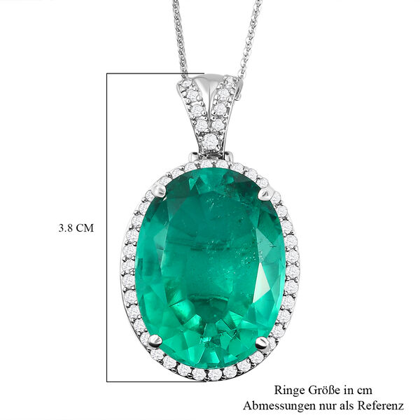 Smaragd-Triplett-Quarz und Zirkon-Halo-Anh&auml;nger mit Kette in Silber, 34,29 ct image number 7