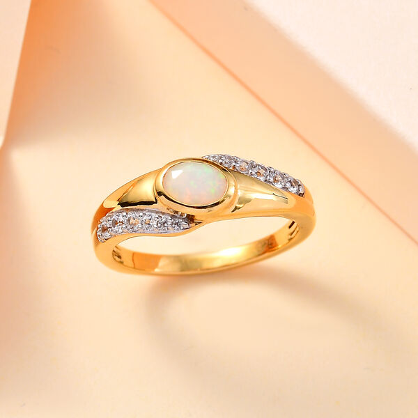 Nat&uuml;rlicher, &auml;thiopischer Welo Opal und Zirkon-Ring - 0,56 ct. image number 2