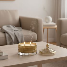 Duftkerze im Glas mit Deckel, Luxusglas-Design, Oud-Holz, Grün