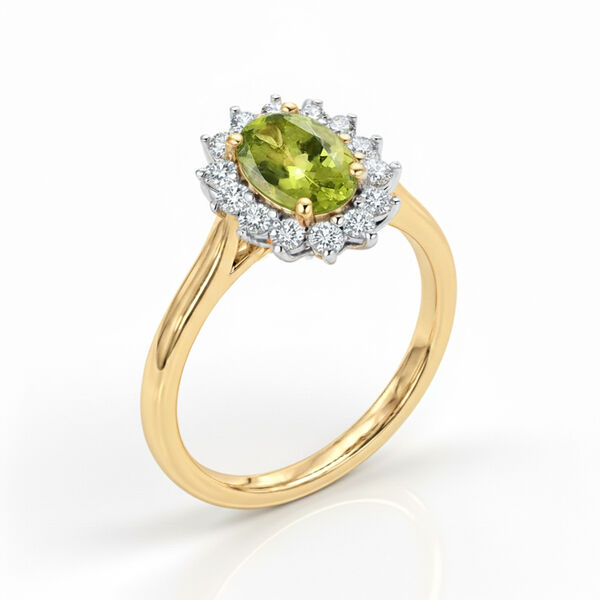 Peridot, Wei&szlig;er Zirkon Ring 925 Silber 585 Vergoldet (Gr&ouml;&szlig;e 15.75) ca. 1,32 ct image number 8
