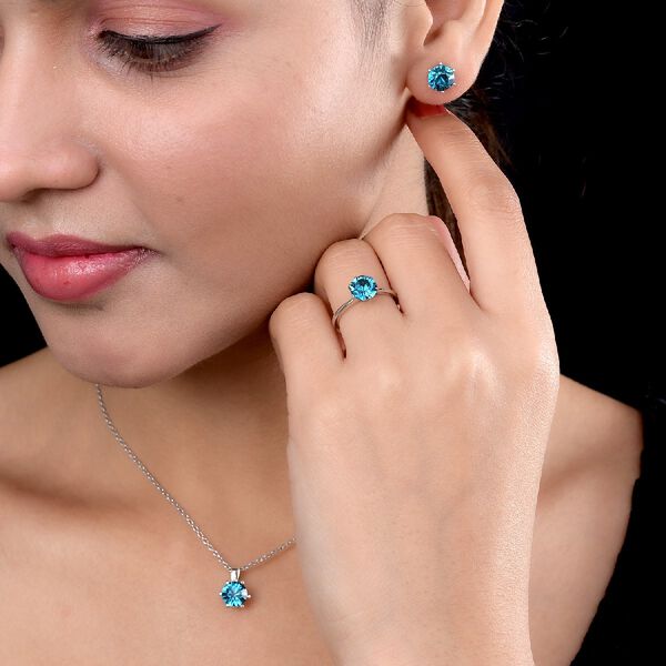 LUSTRO STELLA &Ouml;sterreichischer Indicolite Kristall Solit&auml;r Set aus Ring, Ohrringe und Anh&auml;nger 925 Silber platiniert image number 2