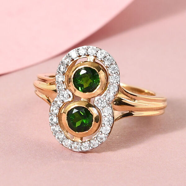 Natürlicher Chromdiopsid und Zirkon Ring 925 Silber vergoldet  ca. 0,98 ct image number 2