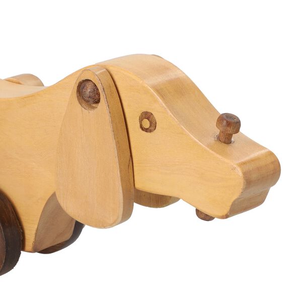 Handgefertigter Holzspielzeug-Hund auf Rädern, Größe 30x10x9 cm, Braun image number 5