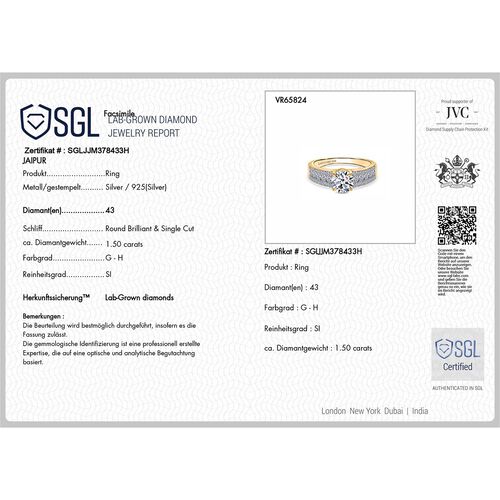 LUXURIANT DIAMOND - Lab Grown Diamant SI Schmuckset 925 Silber 750 Gelbgold Vermeil (Größe 18) ca. 1.50 ct image number 7