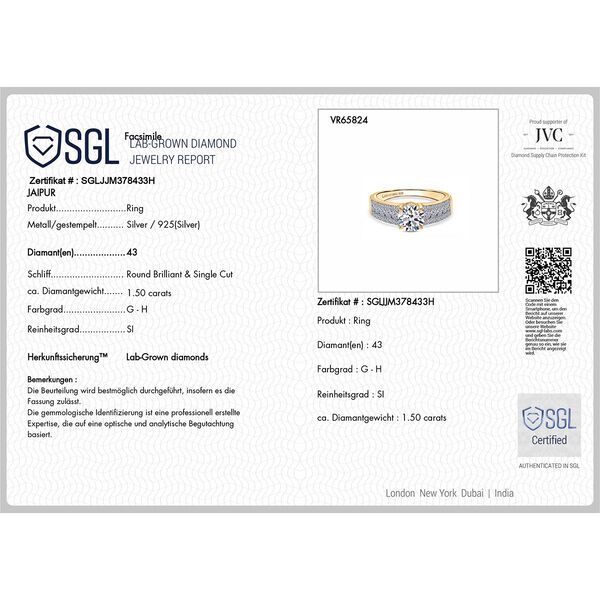 LUXURIANT 2er-Set SI Labor Diamant Ringe, 925 Silber 750 Gelbgold Vermeil - 1,50 ct. image number 7