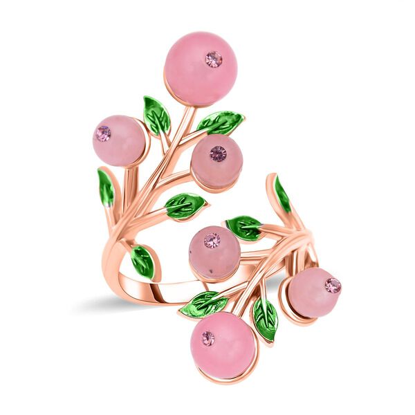 Rosenquarz und rosa Kristall-Ring, reines Messing (Gr&ouml;&szlig;e 16.50)
