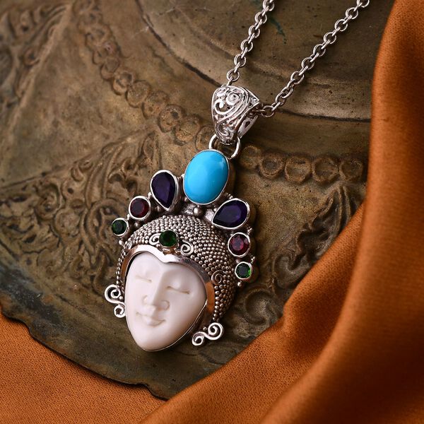 Sajen Silver- Ochse Knochen, Sleeping Beauty T&uuml;rkis und Multi-Edelstein-Anh&auml;nger - 4,83 ct. image number 2