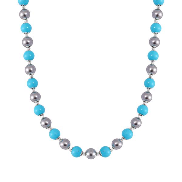 2er Set - Sleeping Beauty Türkis-Farbe Muschelkernperle Halskette und Armband, rhodiniert image number 3