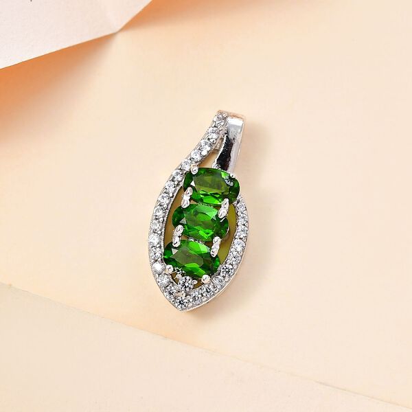 Natürlicher Chromdiopsid, Weißer Zirkon Anhänger 925 Silber platiniert ca. 1,03 ct. image number 2