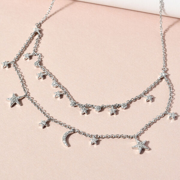 Diamant Stern und Mond Halskette in Silber image number 2