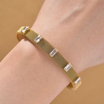 Wei&szlig;er Kristall Armreif, flexibel (ca. 18-19 cm), 316L Edelstahl, goldfarben