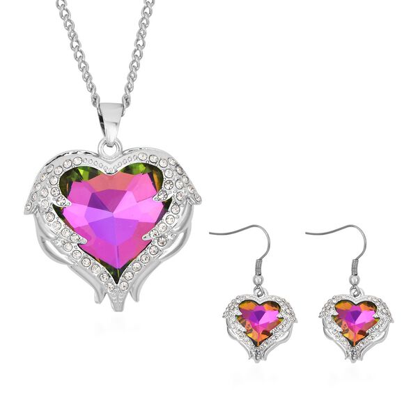 2er Set - Glas, Kristall Anhänger mit Kette und Ohrringe Mystic image number 0