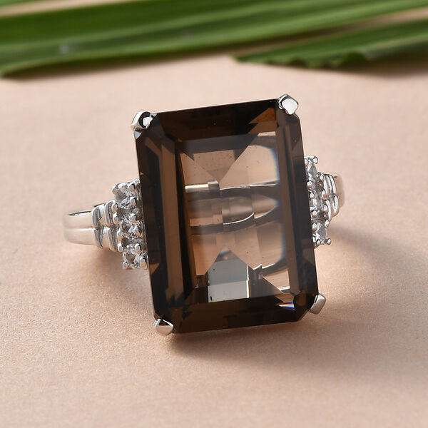Rauchquarz und Zirkon Ring 925 Silber platiniert  ca. 11,80 ct image number 2