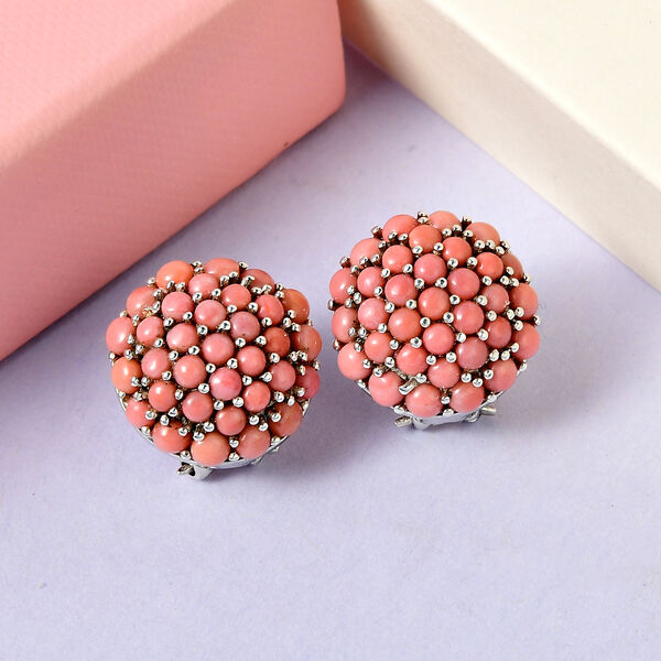 Oregon Pfirsich Opal-Cluster-Ohrstecker, 925 Silber platiniert, 4,75 ct. image number 2