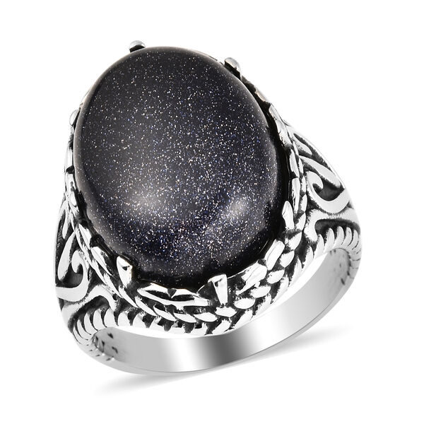 Blauer Sandstein Ring in Edelstahl image number 4