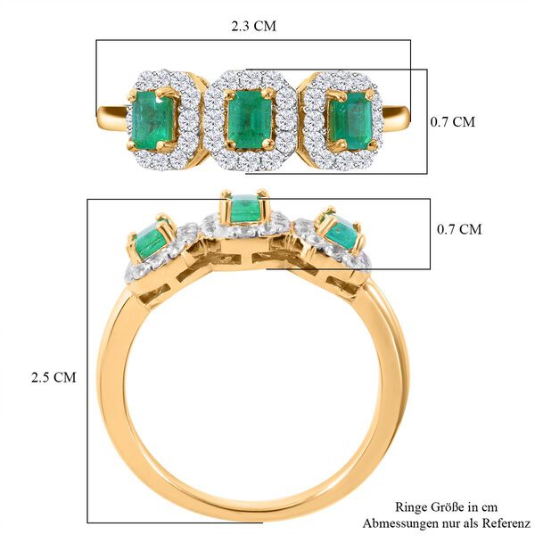 AAA Kagem Sambischer Smaragd, Wei&szlig;er Zirkon Ringe 925 Silber Gelbgold Vermeil (Gr&ouml;&szlig;e 17.00) ca. 1.11 ct image number 4