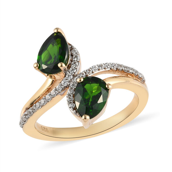 Nat&uuml;rlicher Chromdiopsid und Zirkon Bypass Ring 925 Silber vergoldet  ca. 1,87 ct image number 4